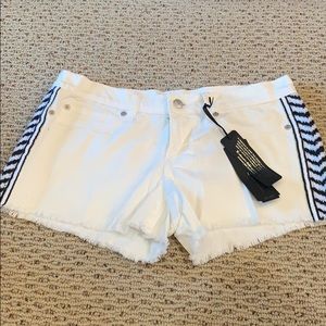 white shorts w/ black & white chevron embroidery